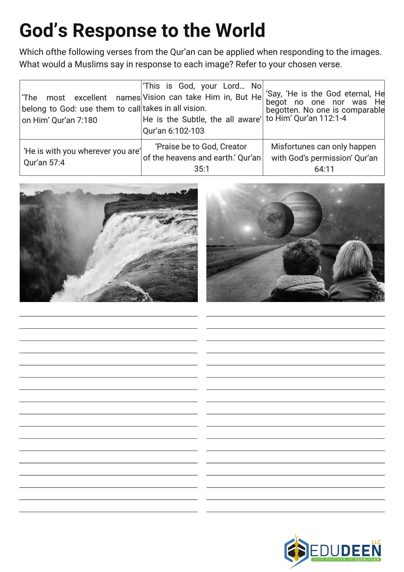 Allah’s Response to the World – Activity Sheet Allah’s Response to the World – Activity Sheet