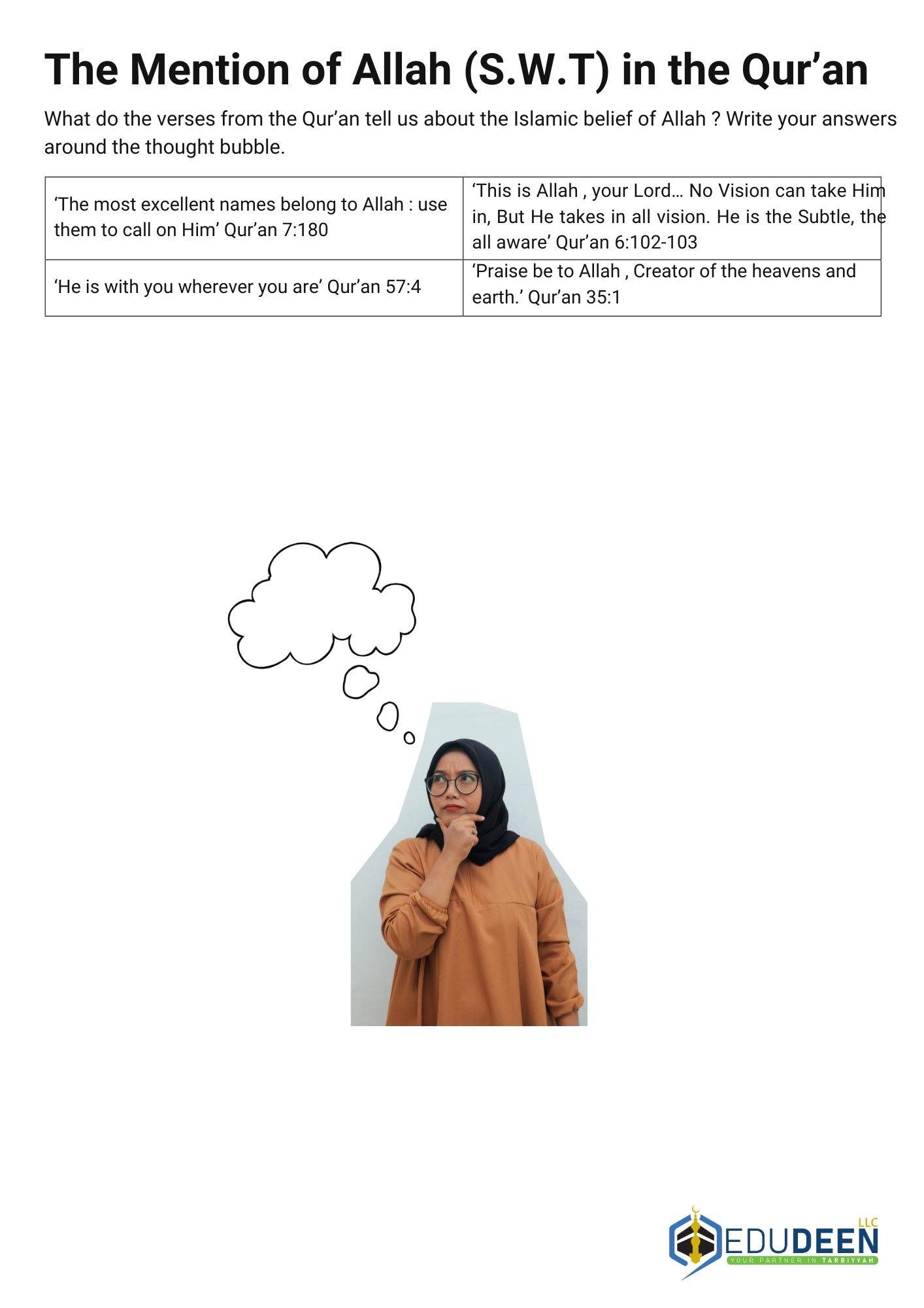 The Mention of Allah in the Quran – Activity Sheet The Mention of Allah in the Quran – Activity Sheet